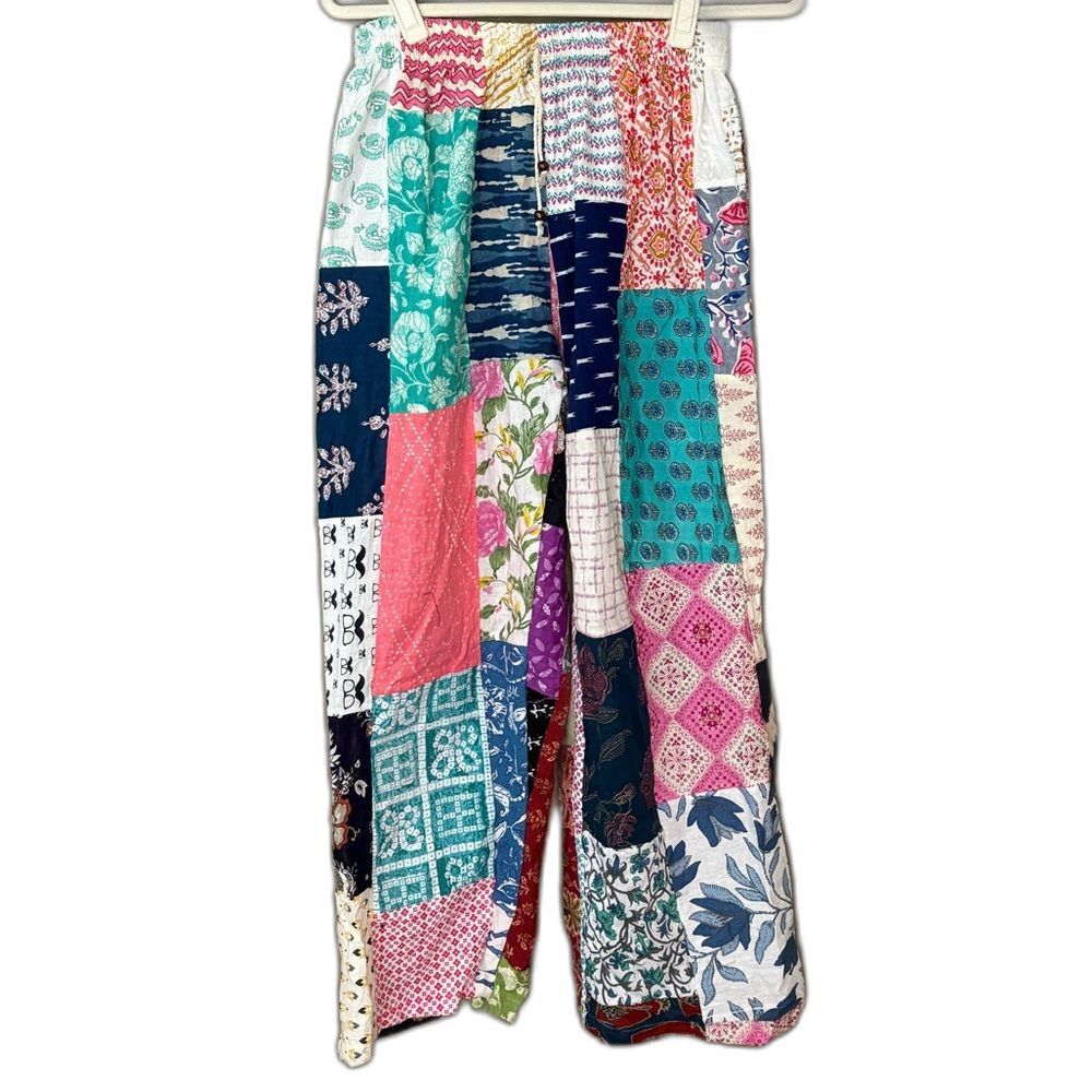 NWT Handmade Cotton Patchwork Pants Womens OS Boho Retro Colorful